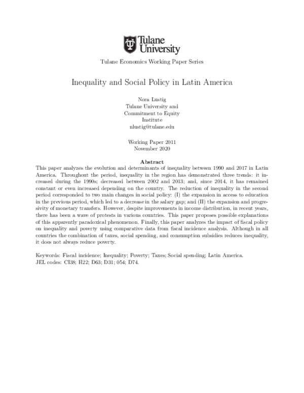 (PDF) Inequality and social policy in Latin America
