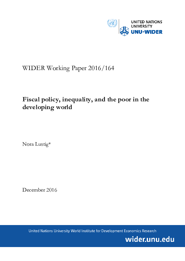 (PDF) Fiscal Policy, Inequality and the Poor in the Developing World
