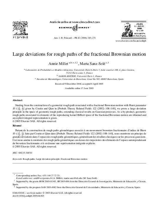 (PDF) Large deviations for rough paths of the fractional Brownian motion