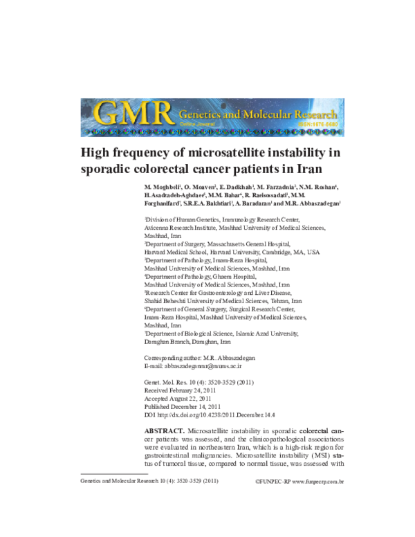 (PDF) High frequency of microsatellite instability and loss of mismatch ...