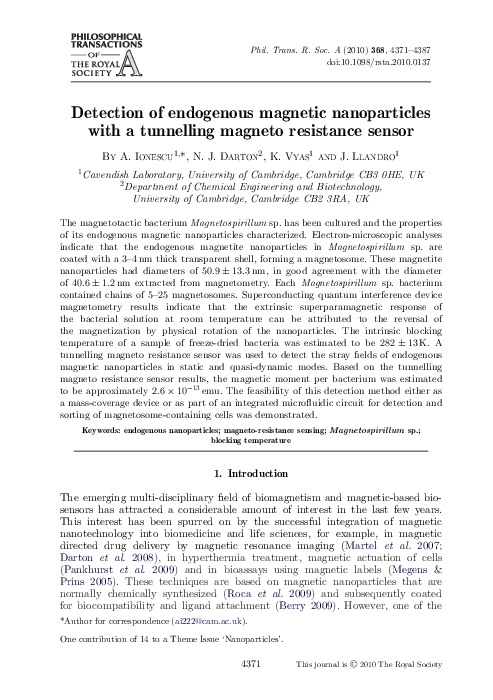(PDF) Detection of endogenous magnetic nanoparticles with a tunnelling ...