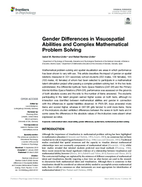 (PDF) Gender Differences in Visuospatial Abilities and Complex ...