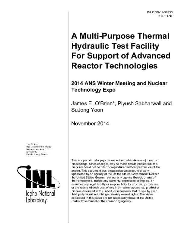 (PDF) Multi-Purpose Thermal Hydraulic Loop: Advanced Reactor Technology ...