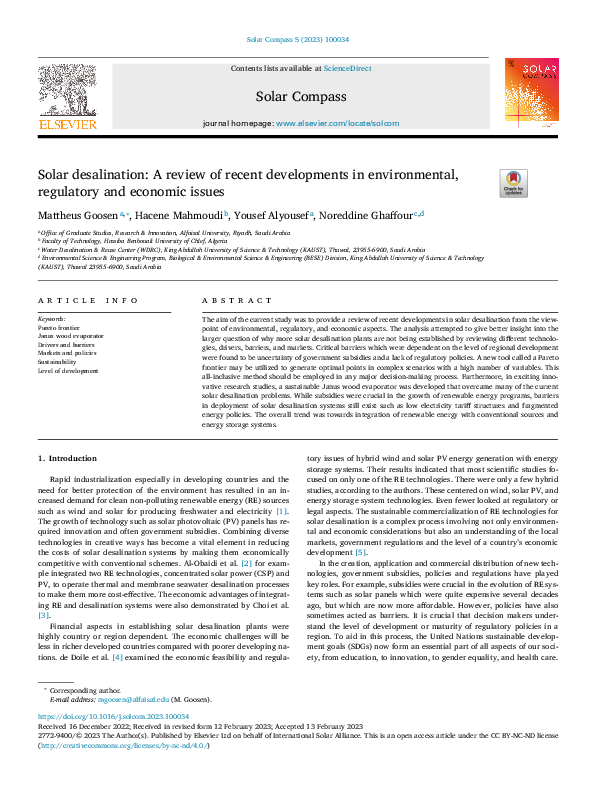 (PDF) Solar desalination: A review of recent developments in ...