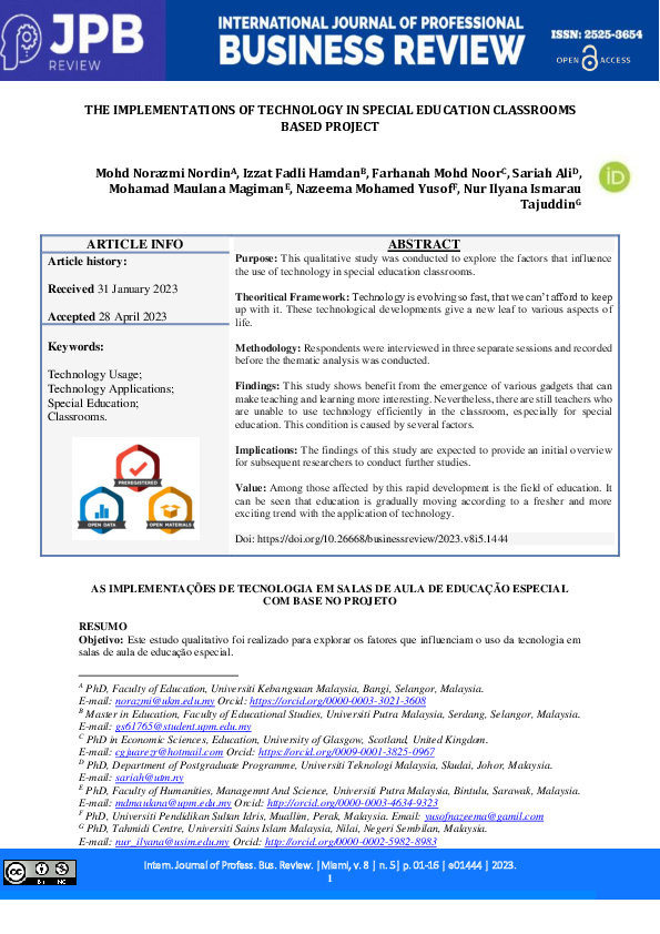 Pdf The Implementations Of Technology In Special Education Classrooms