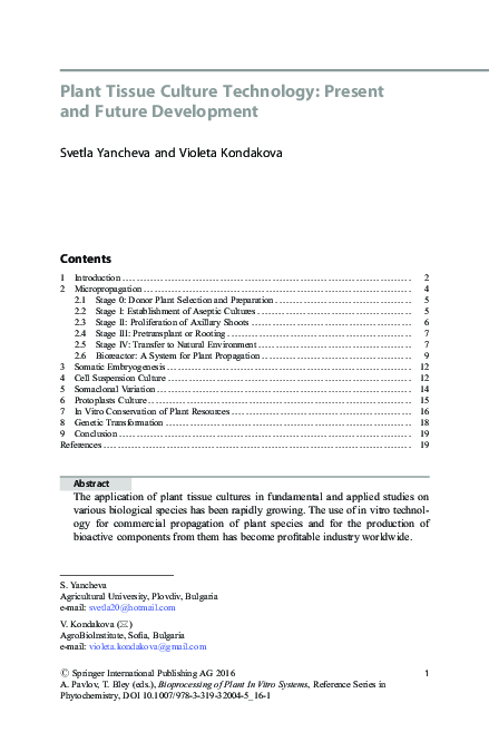 (PDF) Plant Tissue Culture Technology: Present and Future Development