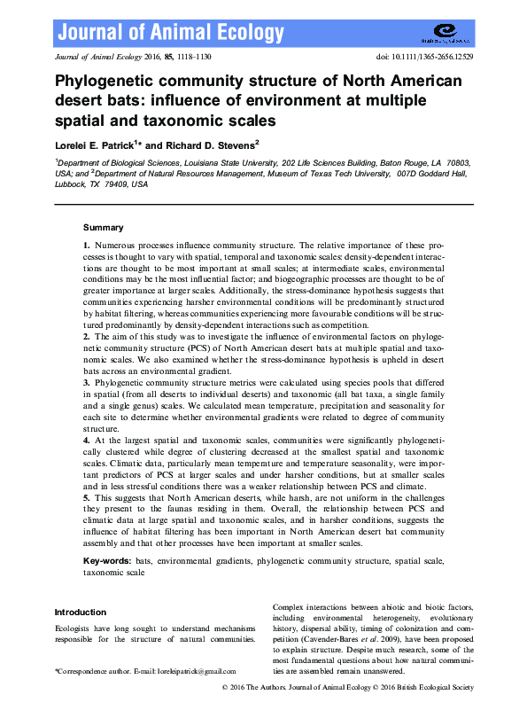 (PDF) Phylogenetic Community Structure of North American Desert Bats ...