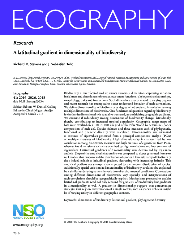 (PDF) A latitudinal gradient in dimensionality of biodiversity