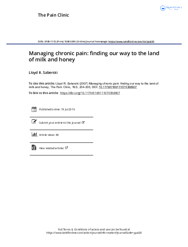 (PDF) Managing chronic pain: finding our way to the land of milk and honey