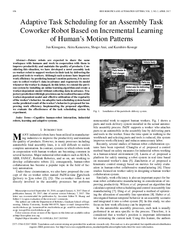 (PDF) Adaptive Task Scheduling for an Assembly Task Coworker Robot ...