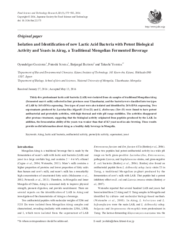 (PDF) Isolation and Identification of new Lactic Acid Bacteria with ...