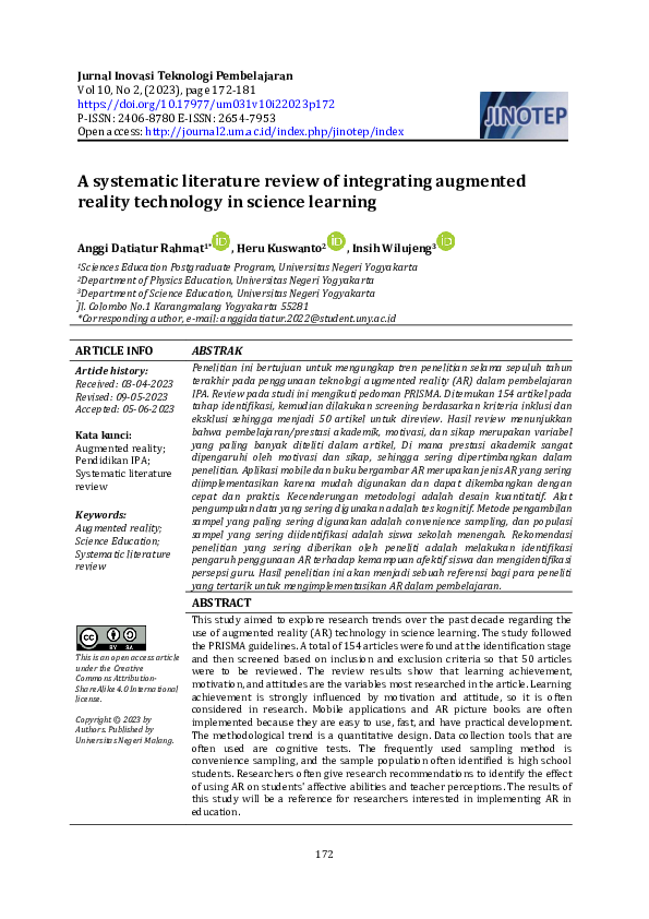 (PDF) A systematic literature review of integrating augmented reality ...