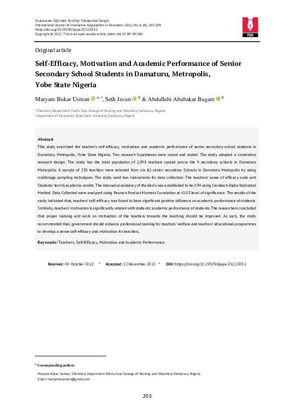 (PDF) Self-Efficacy, Motivation and Academic Performance of Senior ...