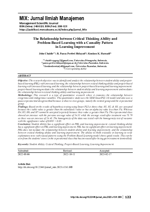 (PDF) The Relationship between Critical Thinking Ability and Problem ...