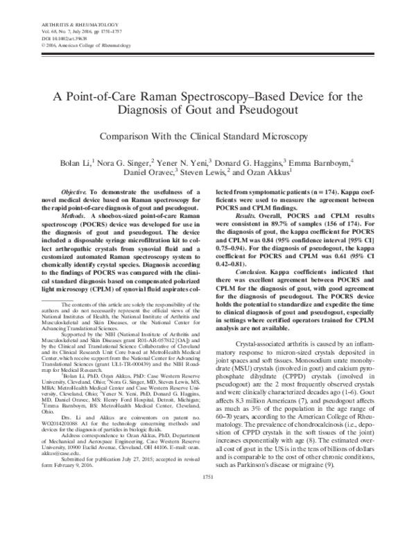 (PDF) A point of care Raman spectroscopy based device to diagnose gout ...