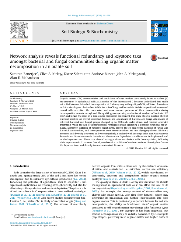 (PDF) Network analysis reveals functional redundancy and keystone taxa ...