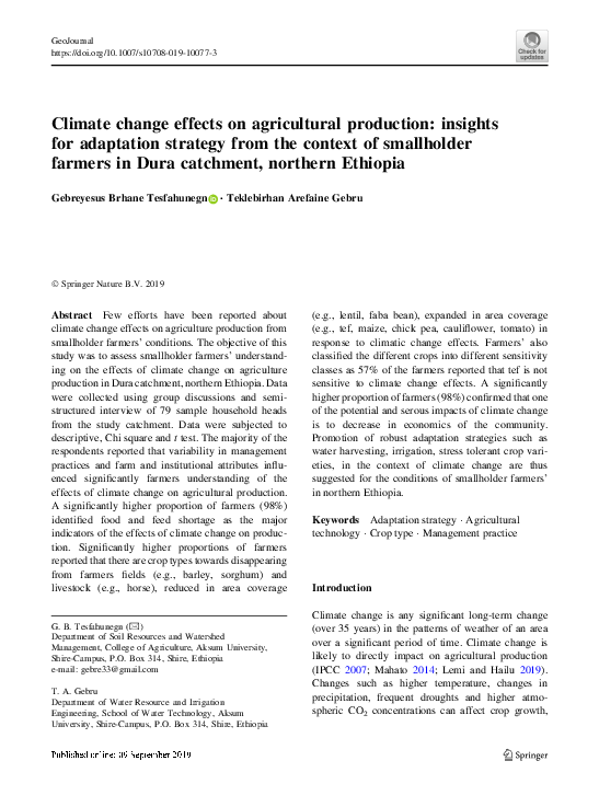 (PDF) Climate change effects on agricultural production: insights for ...