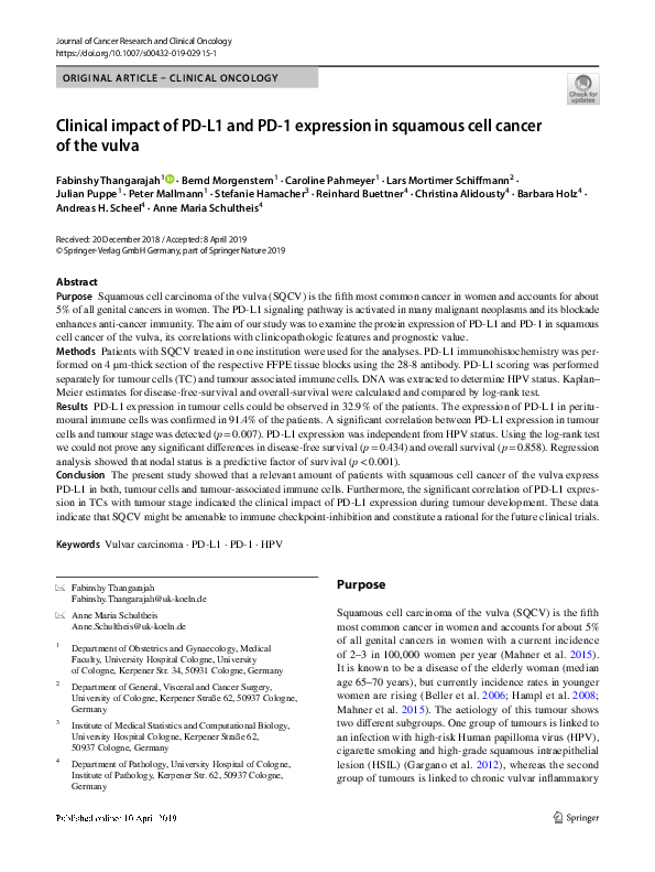 (PDF) Clinical impact of PD-L1 and PD-1 expression in squamous cell ...
