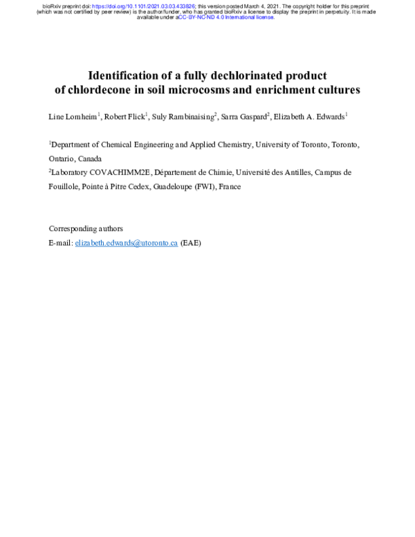 (PDF) Identification of a Fully Dechlorinated Product of Chlordecone in ...