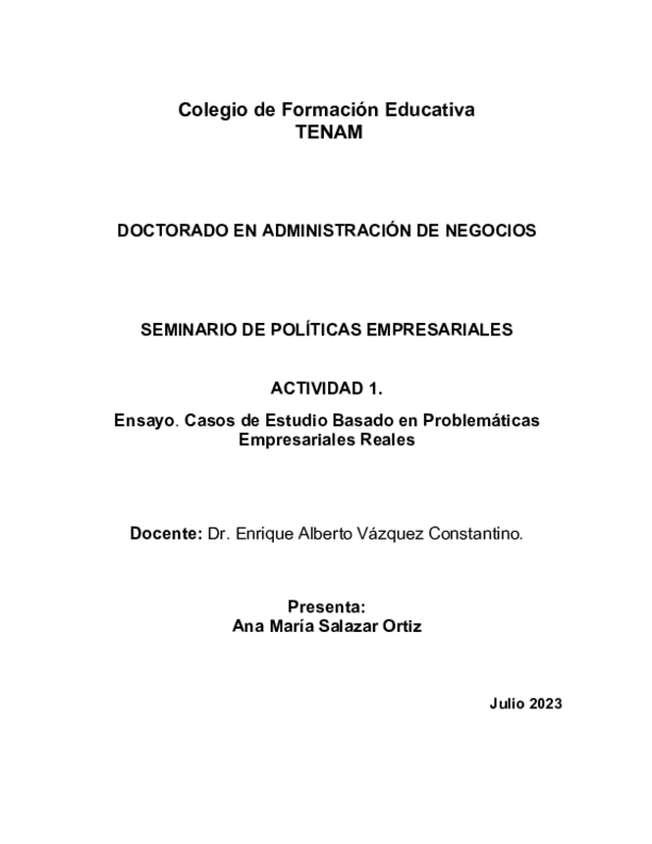 (PDF) Políticas Empresariales Casos de Estudio