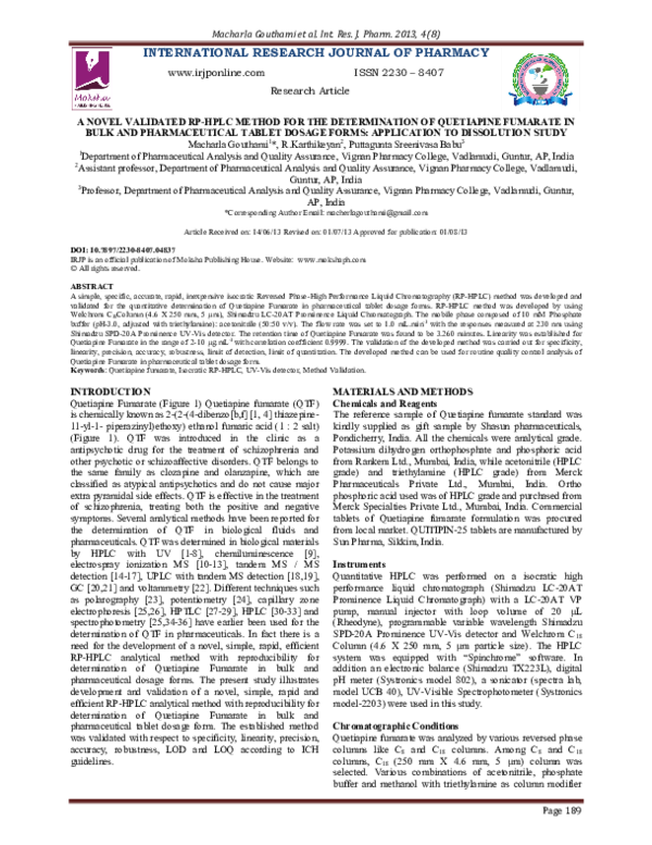 (PDF) A Novel Validated RP-HPLC Method for the Determination of ...