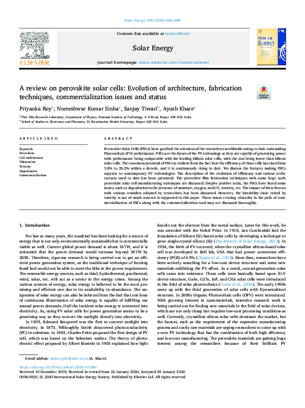 (PDF) A review on perovskite solar cells: Evolution of architecture ...