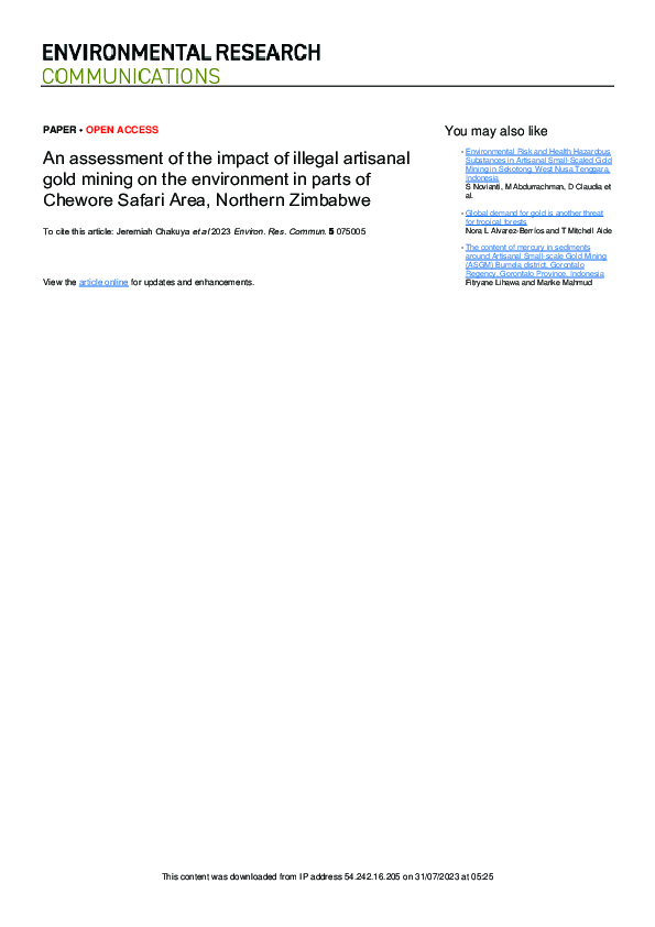 (PDF) An assessment of the impact of illegal artisanal gold mining on ...