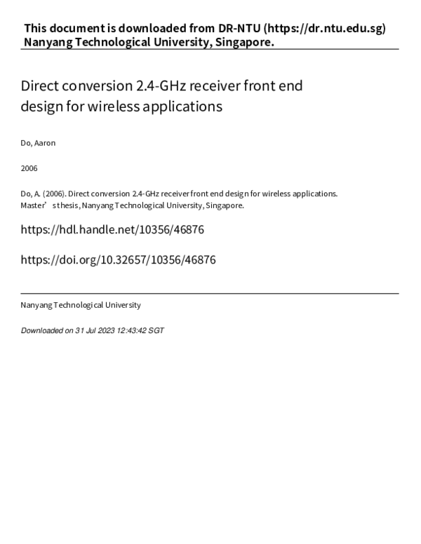 (PDF) Direct conversion 2.4-GHz receiver front end design for wireless ...