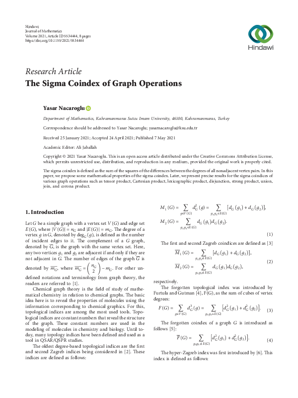 (PDF) The Sigma Coindex of Graph Operations