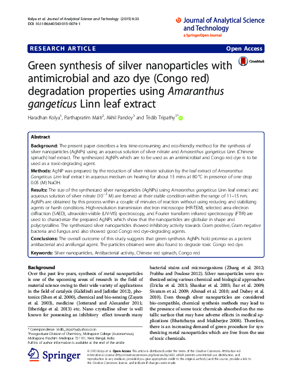 (PDF) Green synthesis of silver nanoparticles with antimicrobial and ...