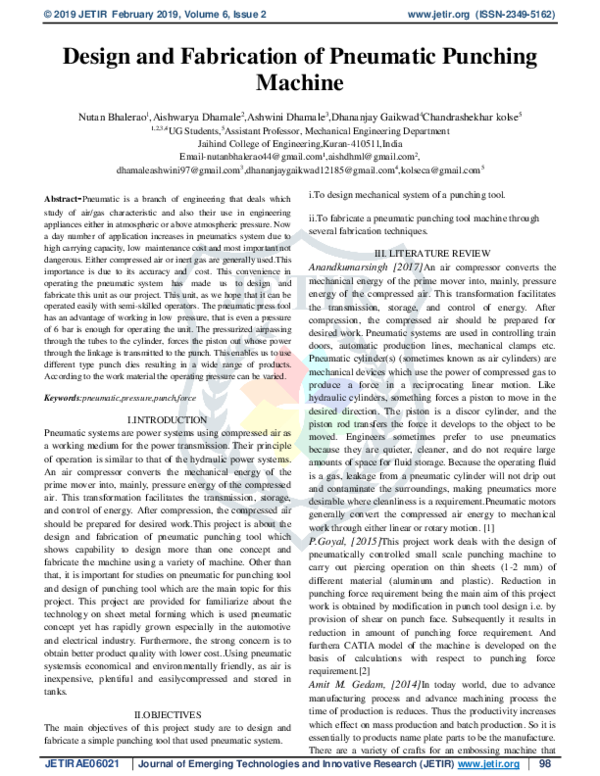 (PDF) Design and Fabrication of Pneumatic Punching Machine