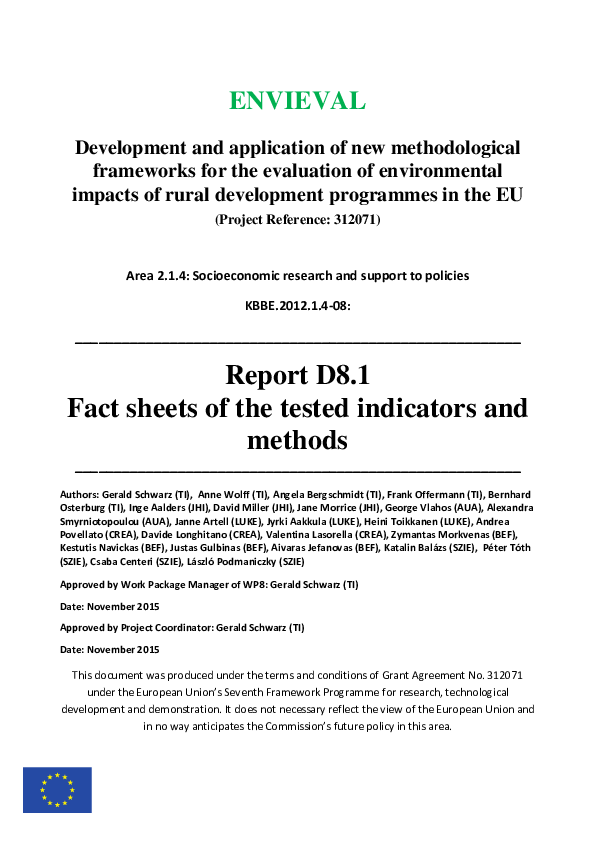 (PDF) Fact sheets of the tested indicators and methods