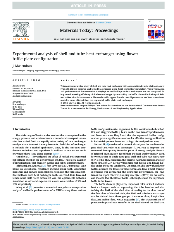 (PDF) Experimental analysis of shell and tube heat exchanger using ...