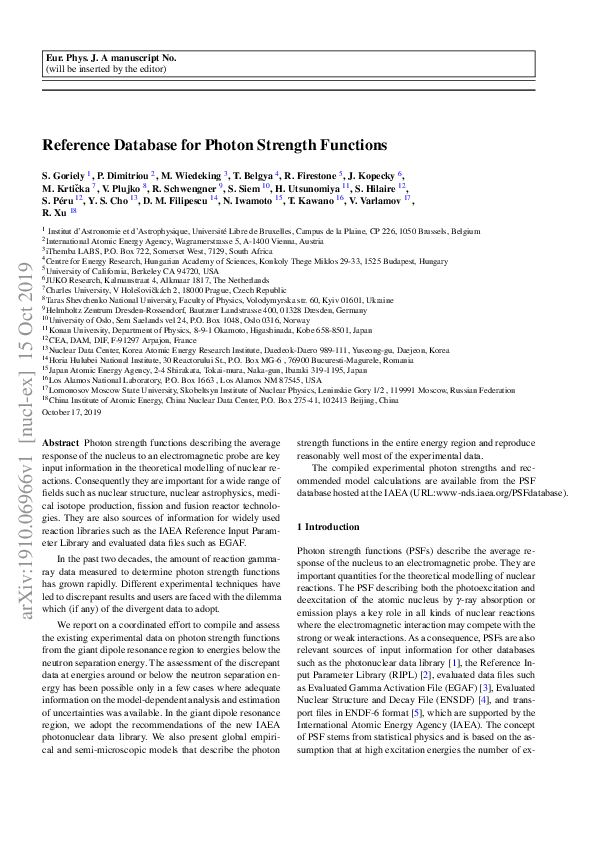 (PDF) Reference database for photon strength functions