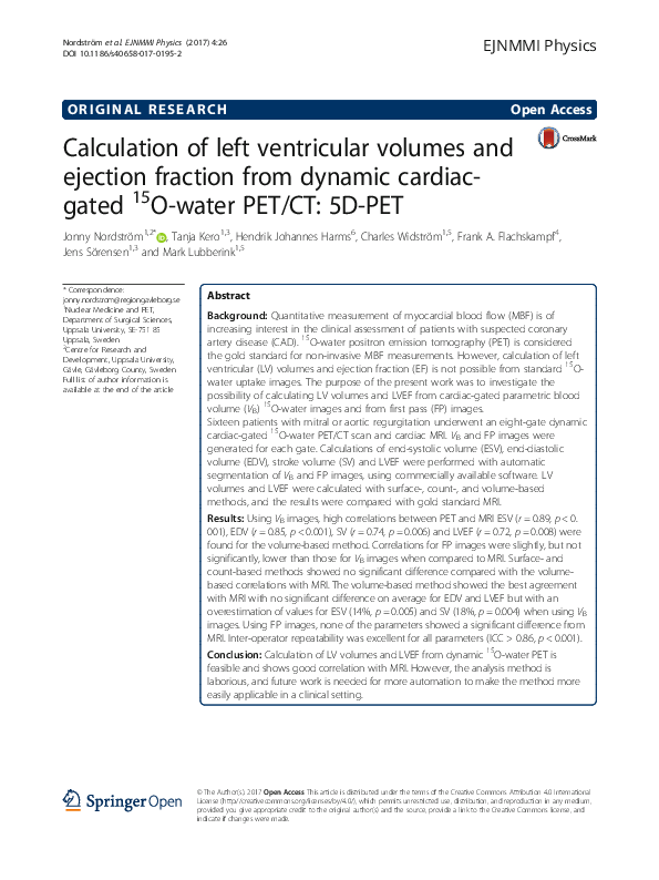 (PDF) Calculation of left ventricular volumes and ejection fraction ...