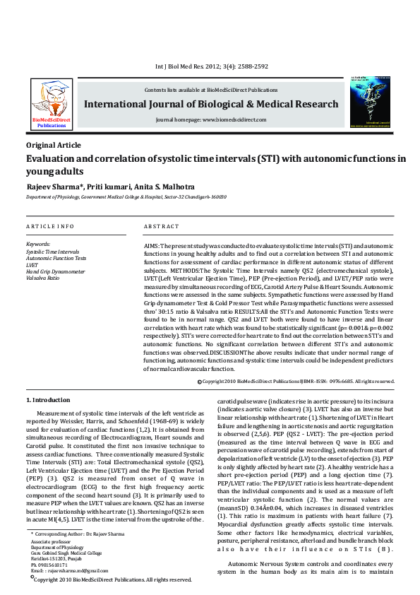 (PDF) Evaluation and correlation of systolic time intervals (sti’s ...
