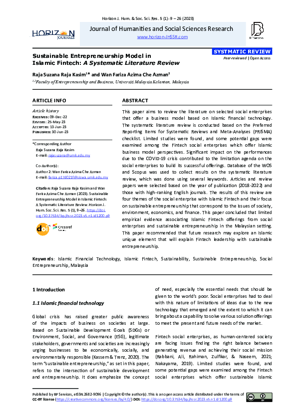 (PDF) Sustainable Entrepreneurship Model in Islamic Fintech: A ...