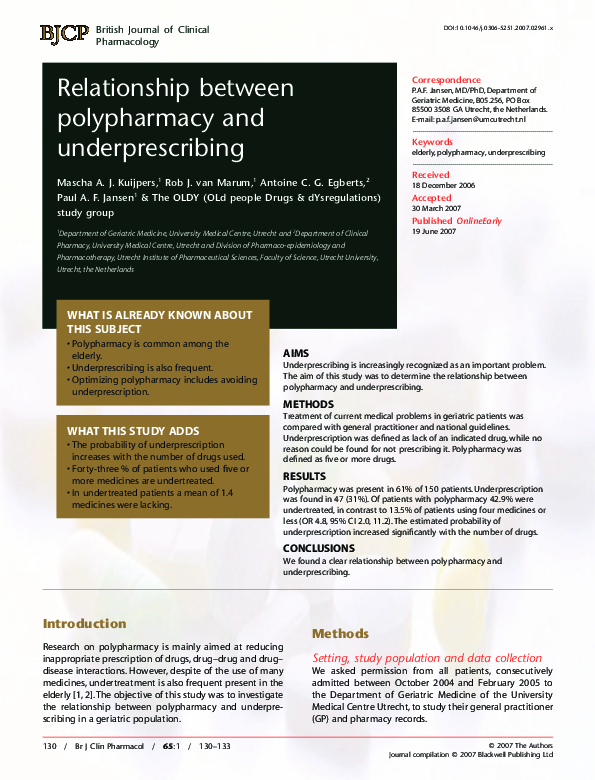 (PDF) Relationship between polypharmacy and underprescribing