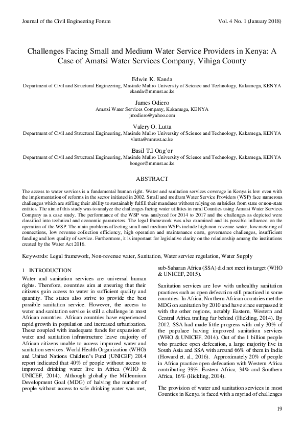 (PDF) Challenges Facing Small and Medium Water Service Providers in