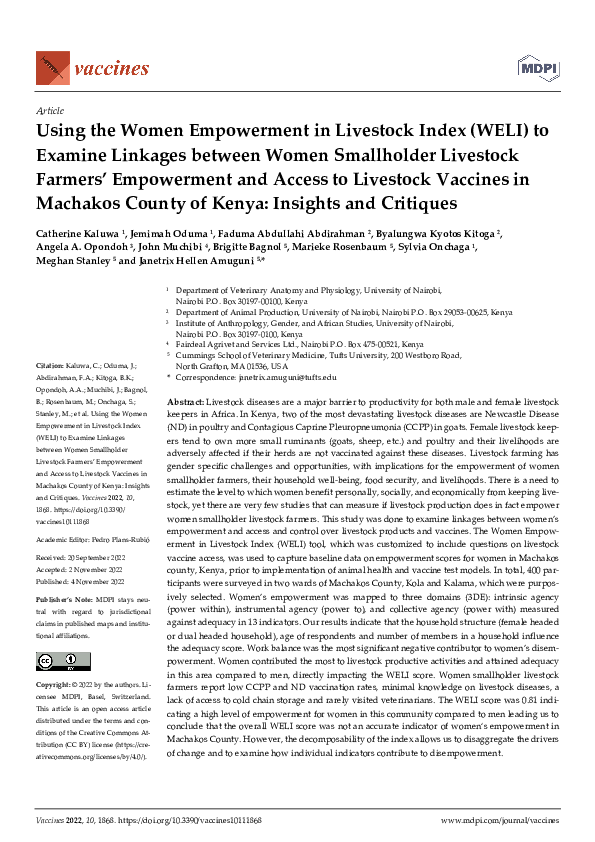 (PDF) Using the Women Empowerment in Livestock Index (WELI) to Examine ...