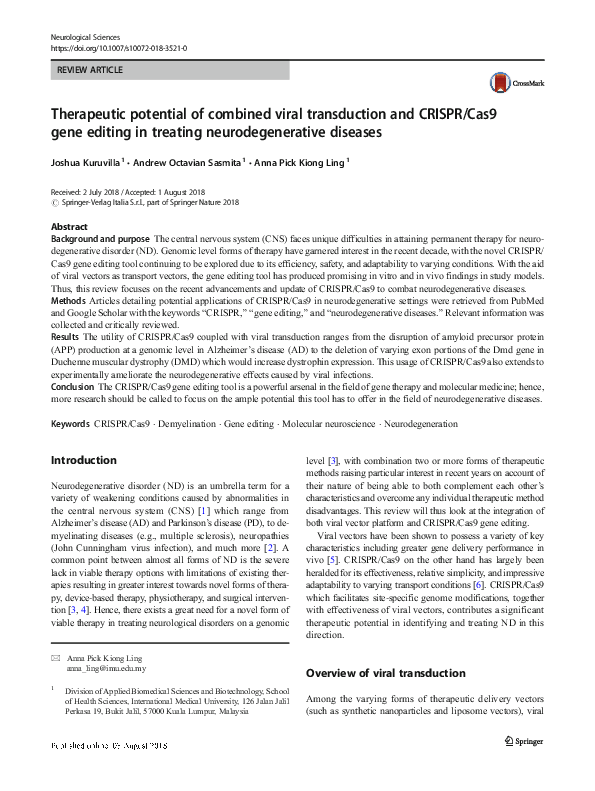 (PDF) Therapeutic potential of combined viral transduction and CRISPR ...