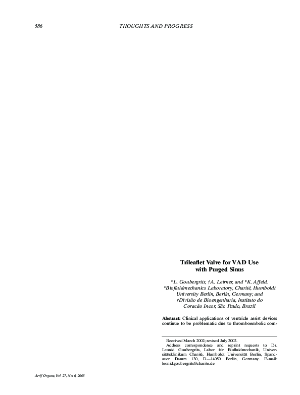 (PDF) Trileaflet Valve for VAD Use with Purged Sinus