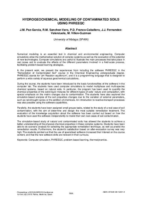 (PDF) Hydrogeochemical Modeling of Contaminated Soils Using Phreeqc