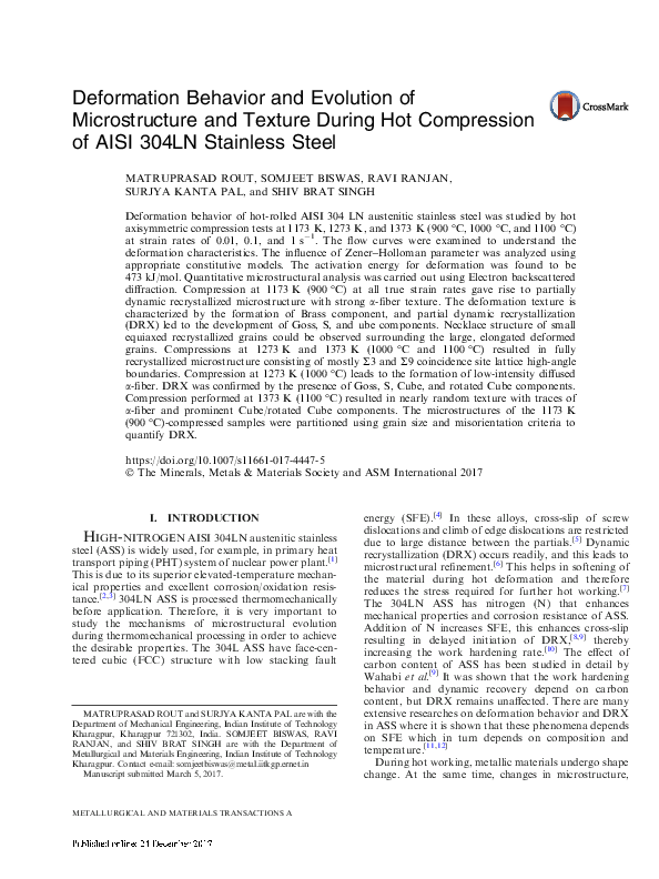 (PDF) Deformation Behavior and Evolution of Microstructure and Texture ...