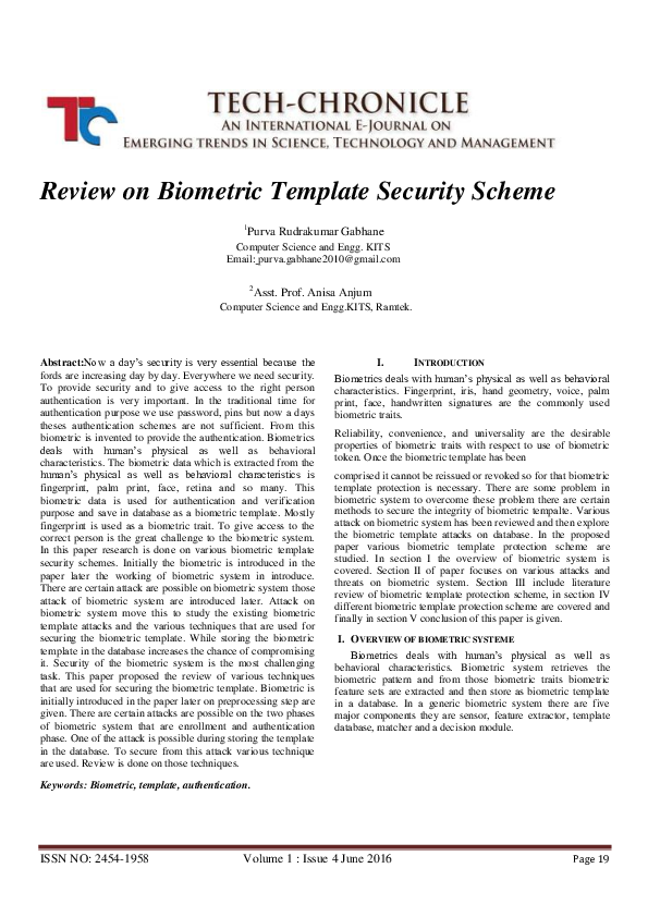 (PDF) Review on Biometric Template Security Scheme purva gabhane