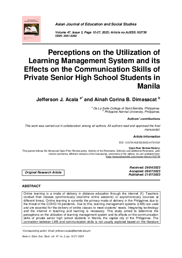 (PDF) Perceptions on the Utilization of Learning Management System and ...