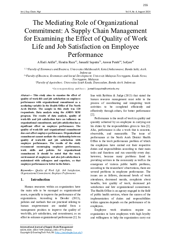 (PDF) The Mediating Role of Organizational Commitment: A Supply Chain ...