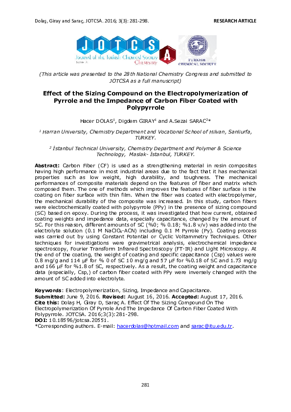 (PDF) The Effect of Sizing Compound on the Electropolymerization of ...