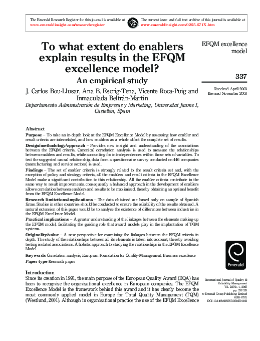 (PDF) To what extent do enablers explain results in the EFQM excellence ...
