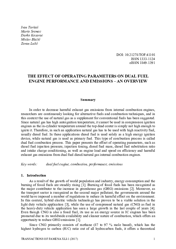 (PDF) The Effect of Operating Parameters on Dual Fuel Engine ...